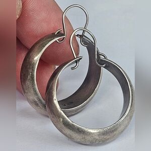 Substantial Vintage Taxco Sterling Silver Hoop Earrings 1.5"